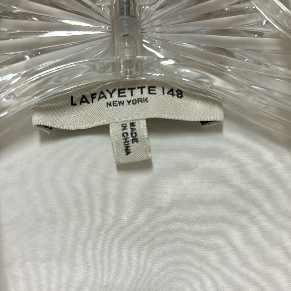 Lafayette 148 New York Button Down Dress Shirt Designer Top White Cotton Blouse - Picture 6 of 6